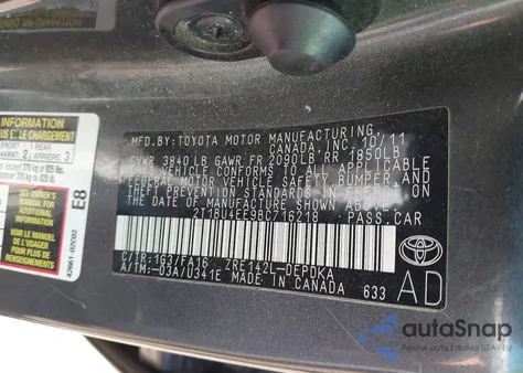 2011 Toyota Corolla из США, поврежденный, VIN 2T1BU4EE9BC716218